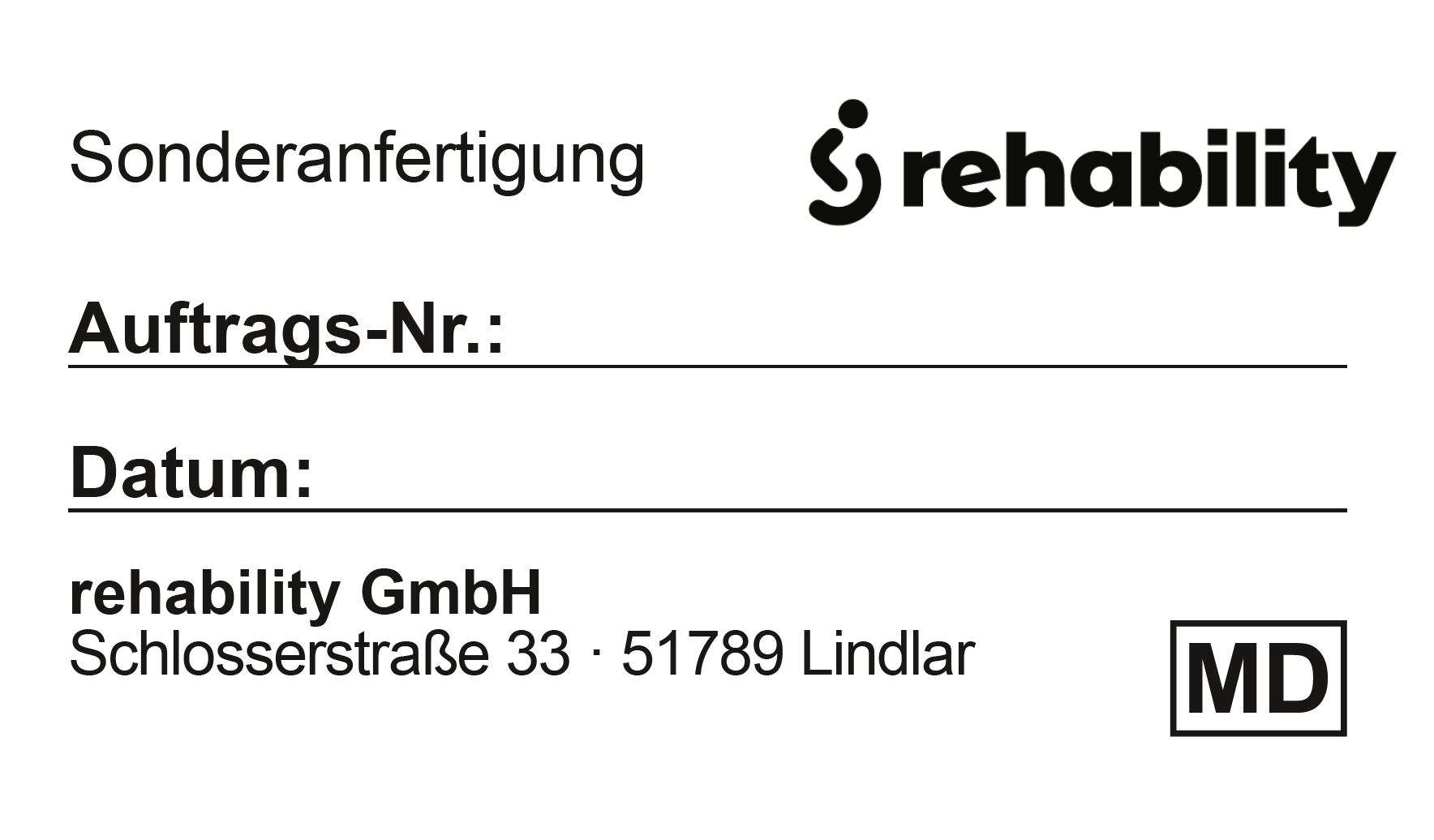 Label/Aufnäher ohne Klebefläche Sonderanfertigung 50x30 rehability