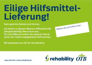 Schild "Eilige Hilfsmittellieferung"
