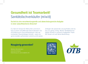 Postkarte Stellensuche - MA im Sanitätsfachgeschäft (OTB)