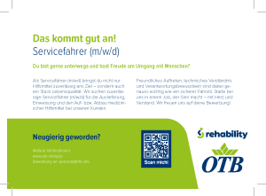 Postkarte Stellensuche - Servicefahrer (OTB & rehability)