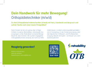 Postkarte Stellensuche - Orthopädietechniker (OTB & rehability)