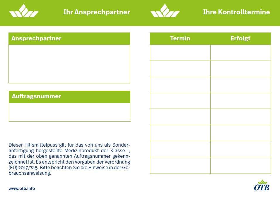 Servicepass Hilfsmittel OTB (Sonderanfertigung) – Bild 2