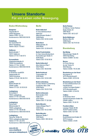 Flyer Standortübersicht OTB/rehability/Gross