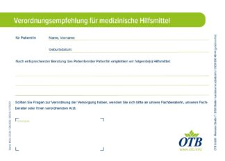 Block Verordnungsempfehlung / Rezeptkorrektur für med. Hilfsmittel OTB