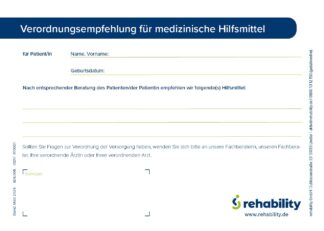 Block Verordnungsempfehlung / Rezeptkorrektur für med. Hilfsmittel - rehability