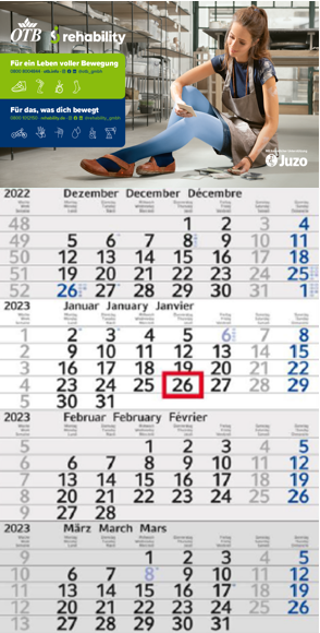 4-Monats-Wandkalender 2027 (OTB/rehability)
